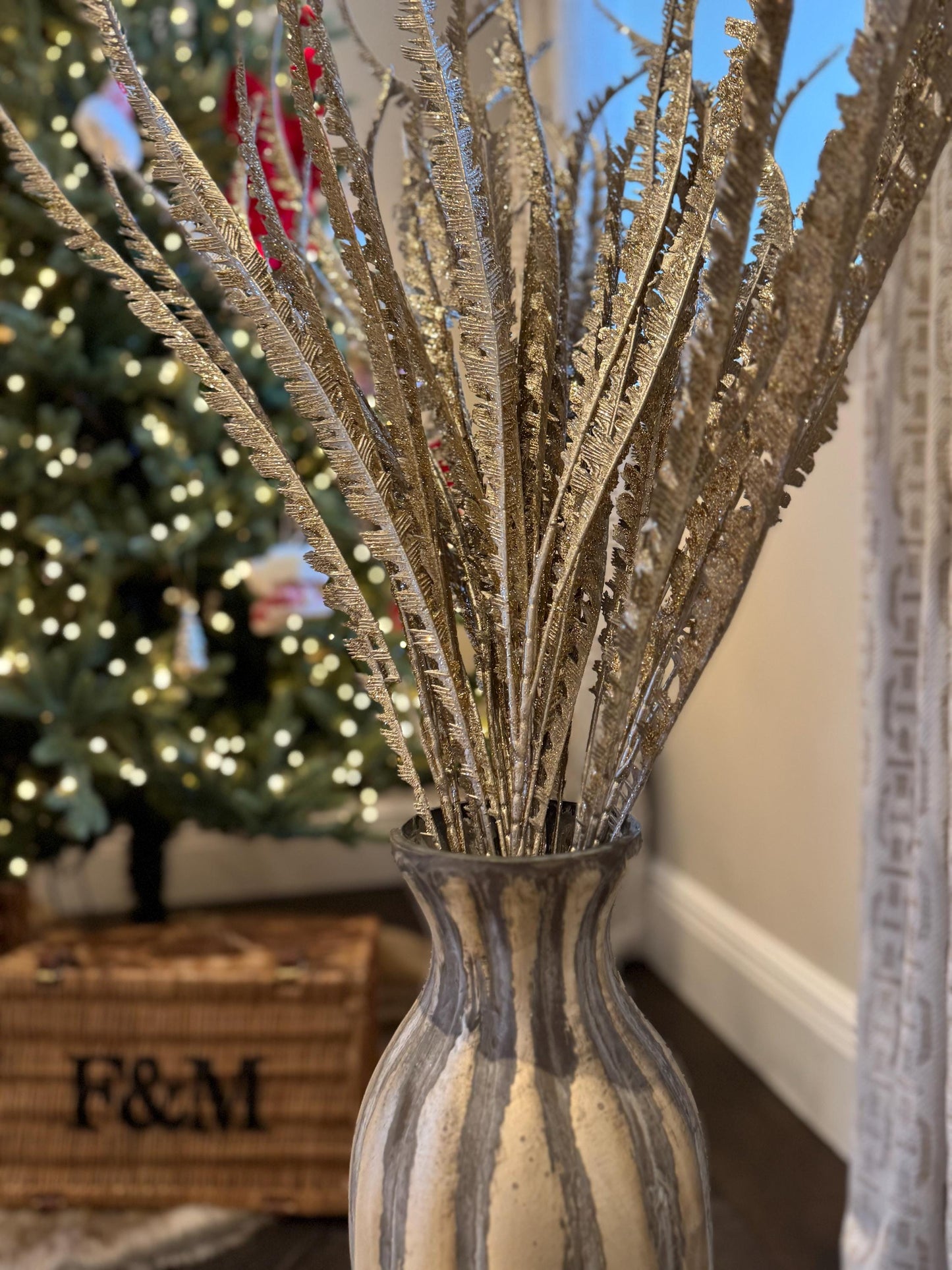 Fern Sprig in Glittered Champagne - 100cm