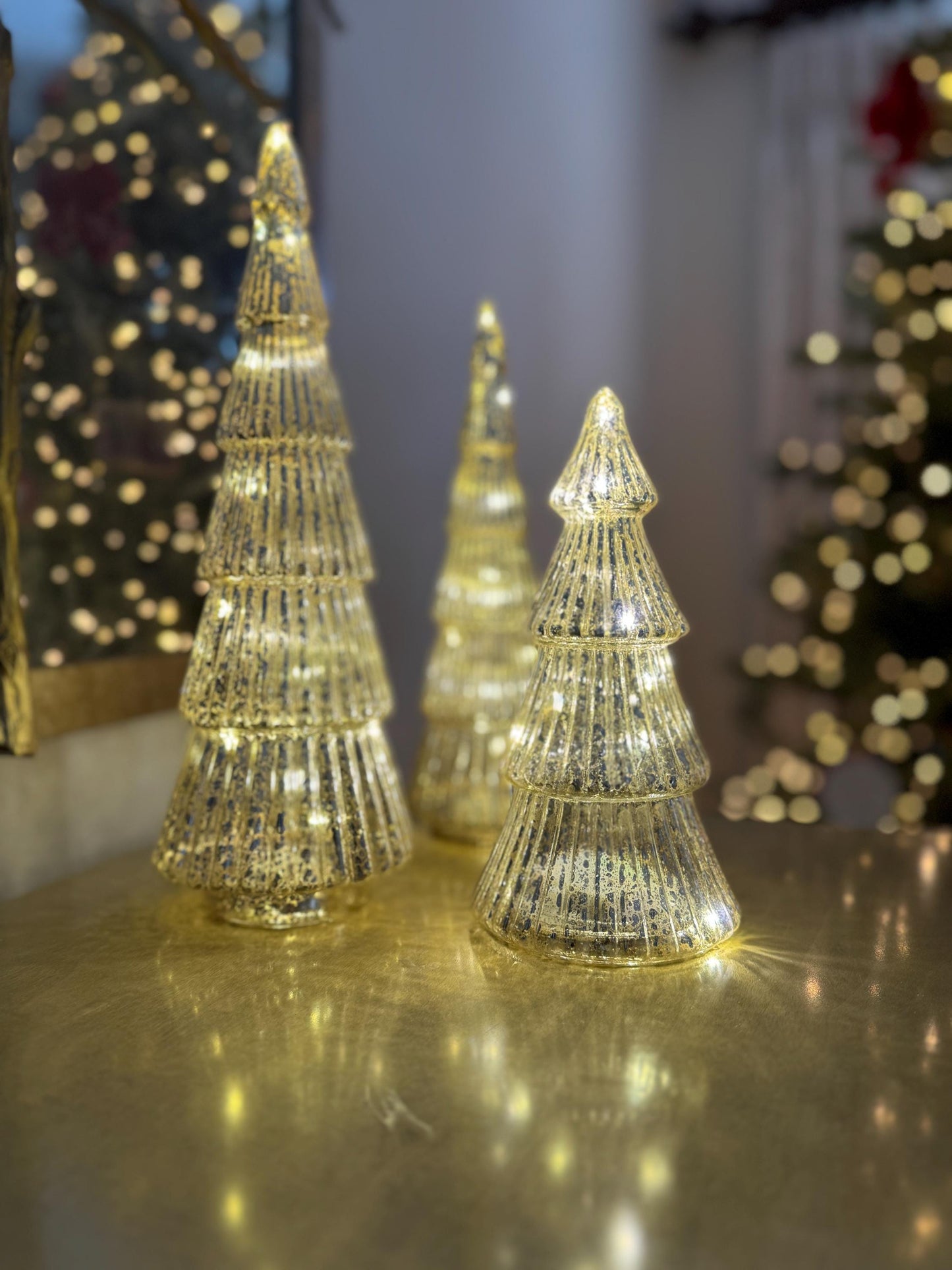 Ribbed Glass Light Up Christmas Trees - Various Sizes