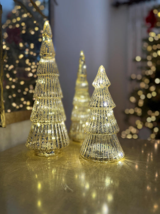 Ribbed Glass Light Up Christmas Trees - Various Sizes