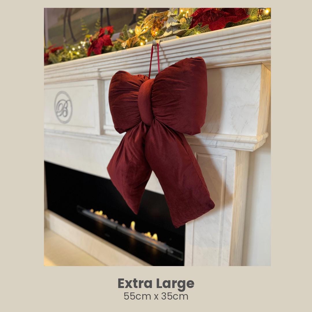 Maroon Red Velvet Plush Bow: Burgundy Door, Tree & Christmas Decor