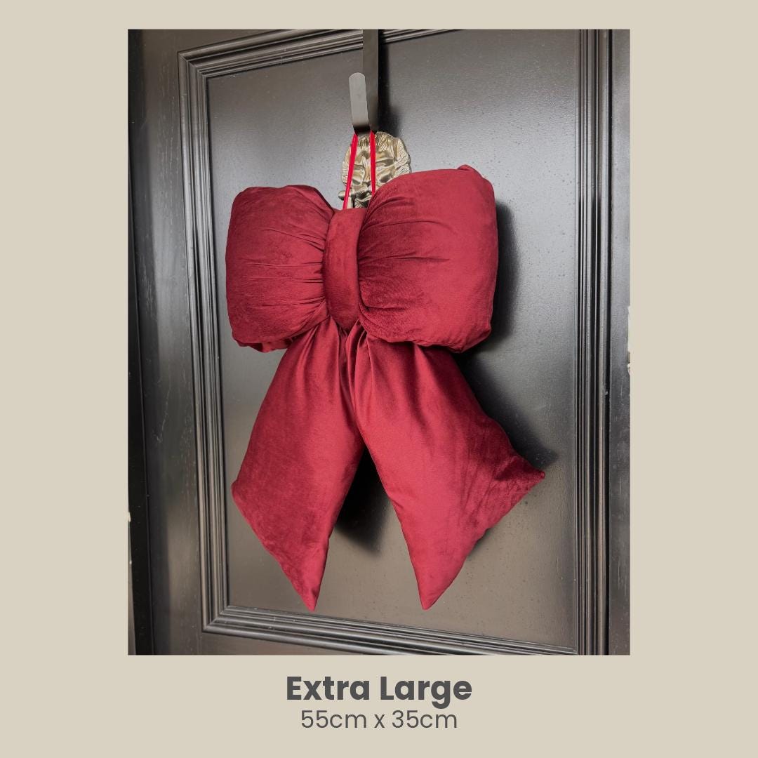 Maroon Red Velvet Plush Bow: Burgundy Door, Tree & Christmas Decor – Medium (25cm)
