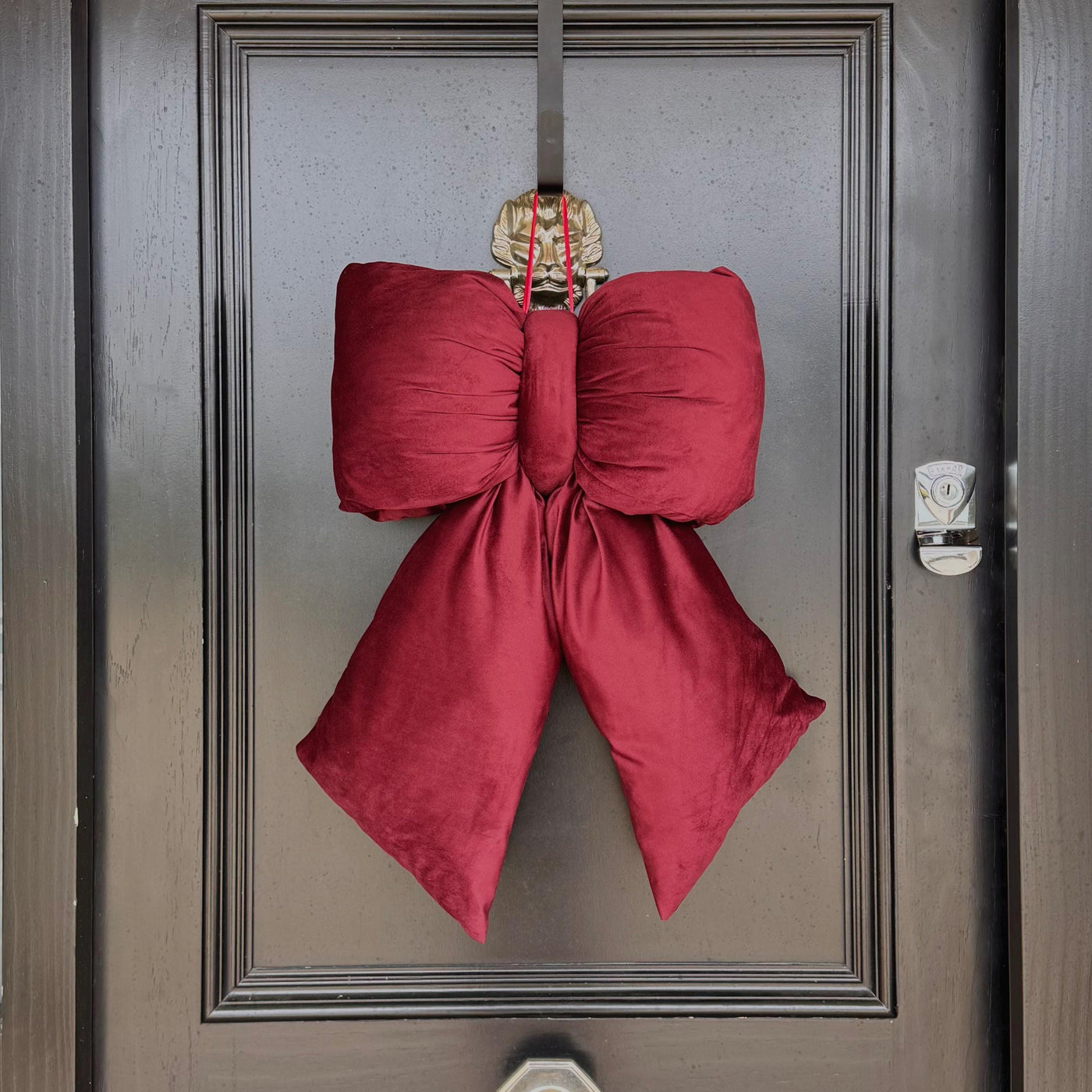 Maroon Red Velvet Plush Bow: Burgundy Door, Tree & Christmas Decor – Large (35cm)