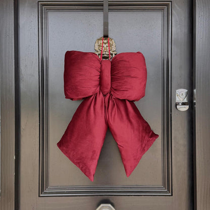 Maroon Red Velvet Plush Bow: Burgundy Door, Tree & Christmas Decor – Large (35cm)