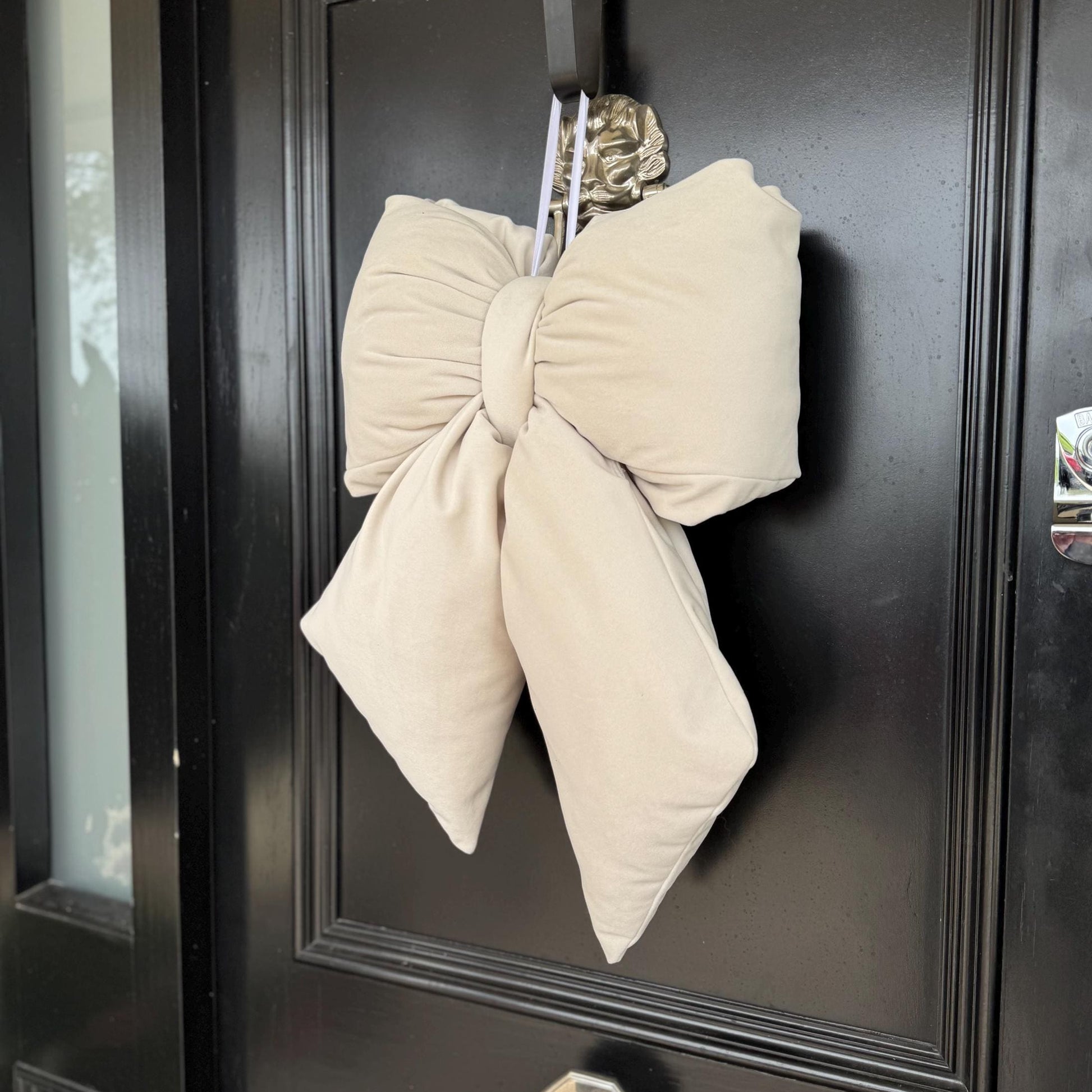 Handmade Beige Velvet Plush Bow - Decor for Doors and Christmas Trees in Various Sizes