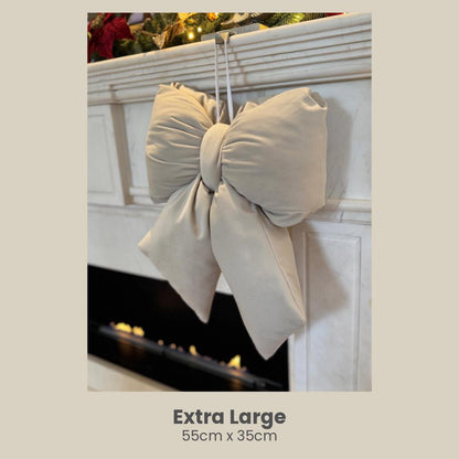 Handmade Beige Velvet Plush Bow - Decor for Doors and Christmas Trees in Various Sizes