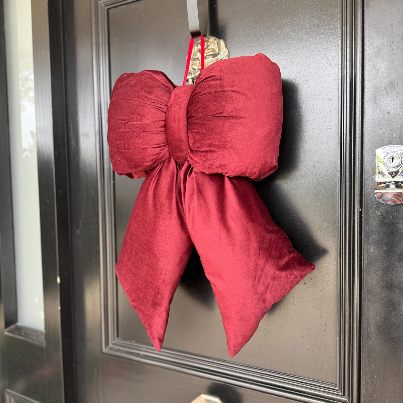 Maroon Red Velvet Plush Bow: Burgundy Door, Tree & Christmas Decor – Extra Large (55cm)