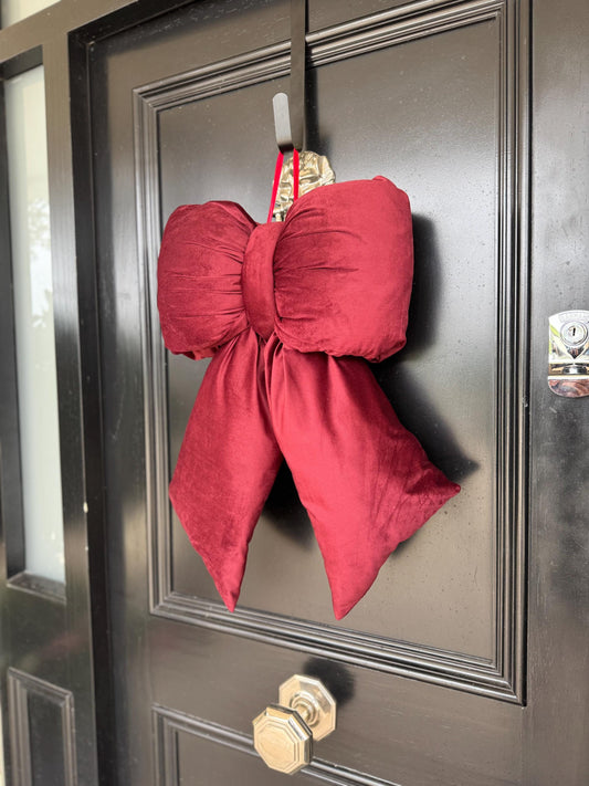 Maroon Red Velvet Plush Bow: Burgundy Door, Tree & Christmas Decor
