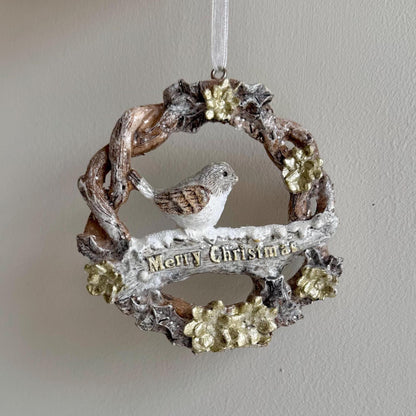 Robin Wreath Christmas Bauble – Glitter Woodland Ornament