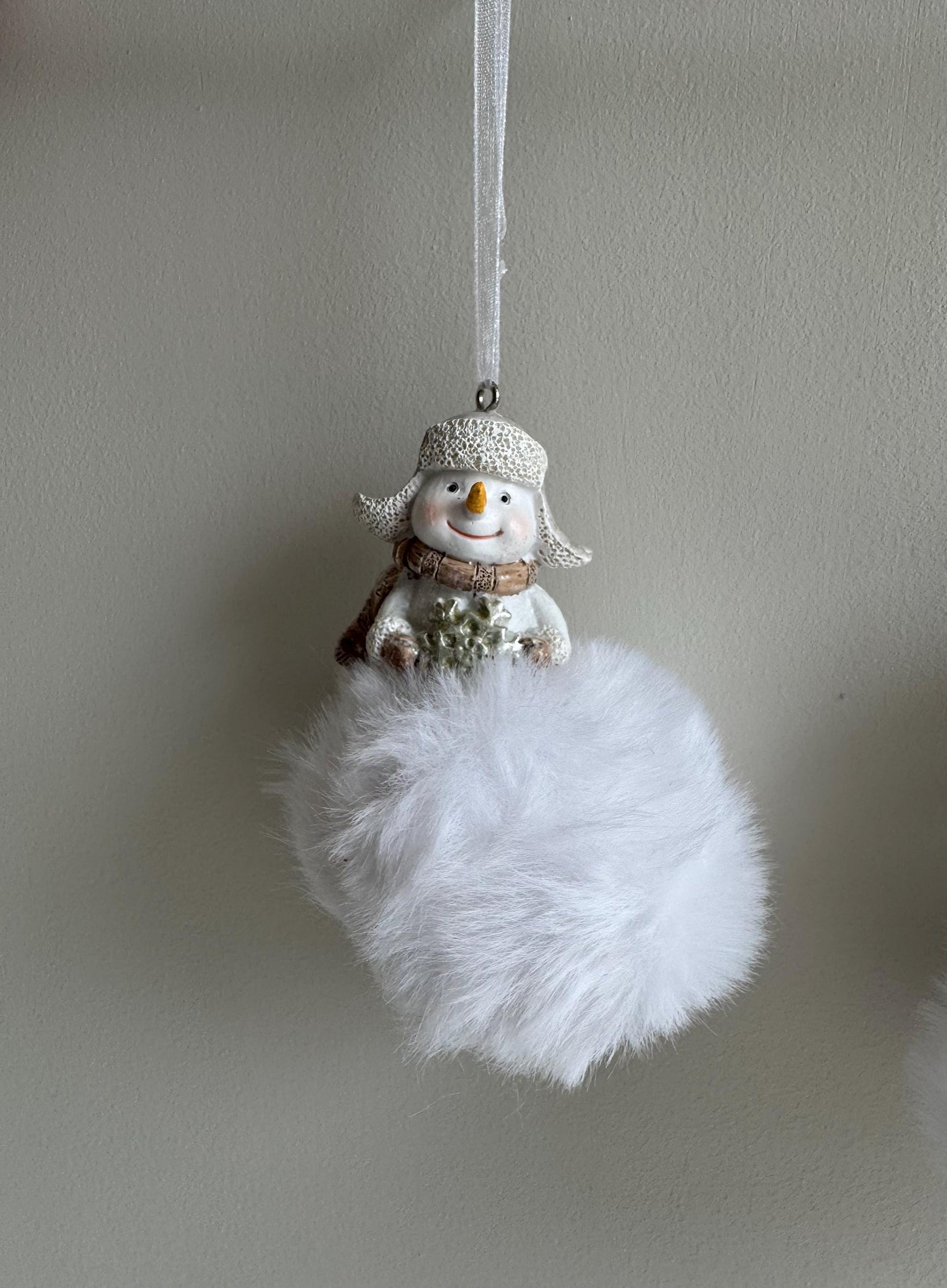 Fluffy Snowman Pom Pom Christmas Bauble Ornament