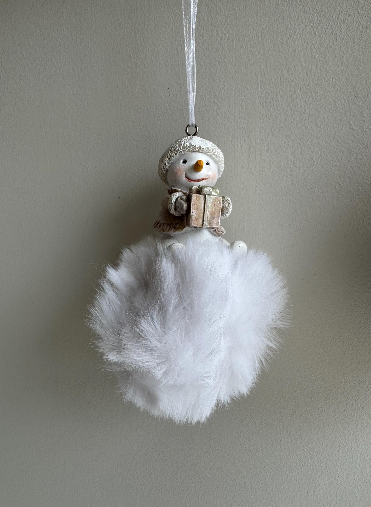 Fluffy Snowman Pom Pom Christmas Bauble Ornament