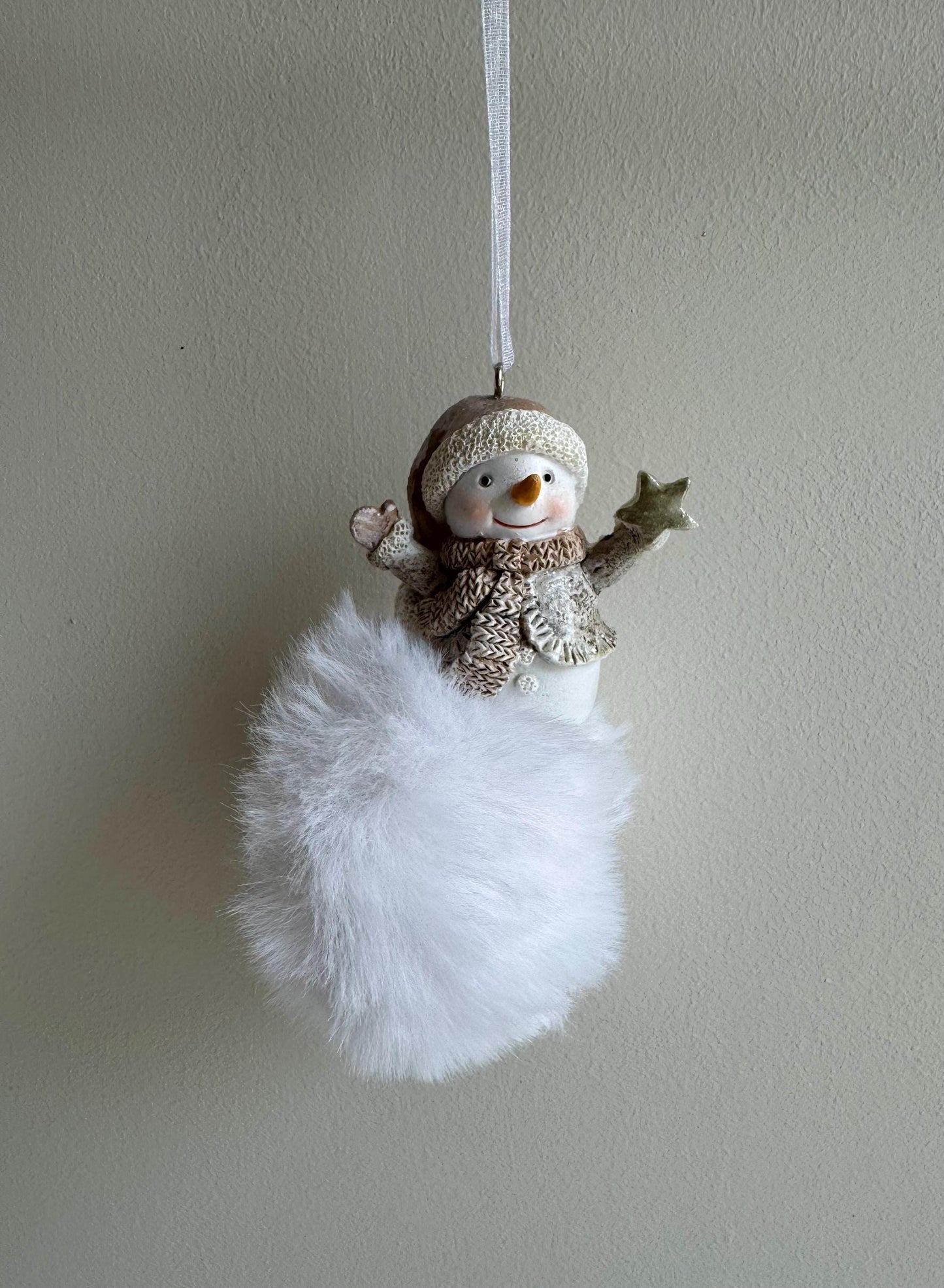 Fluffy Snowman Pom Pom Christmas Bauble Ornament