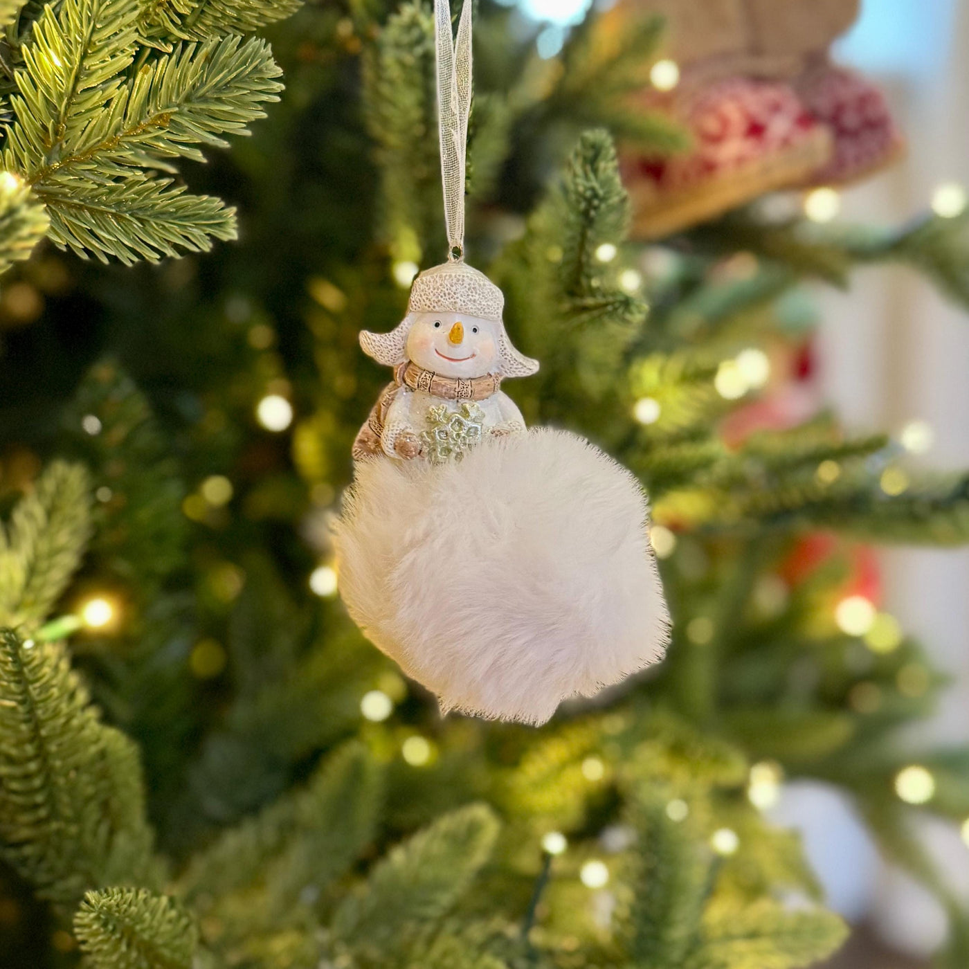 Fluffy Snowman Pom Pom Christmas Bauble Ornament