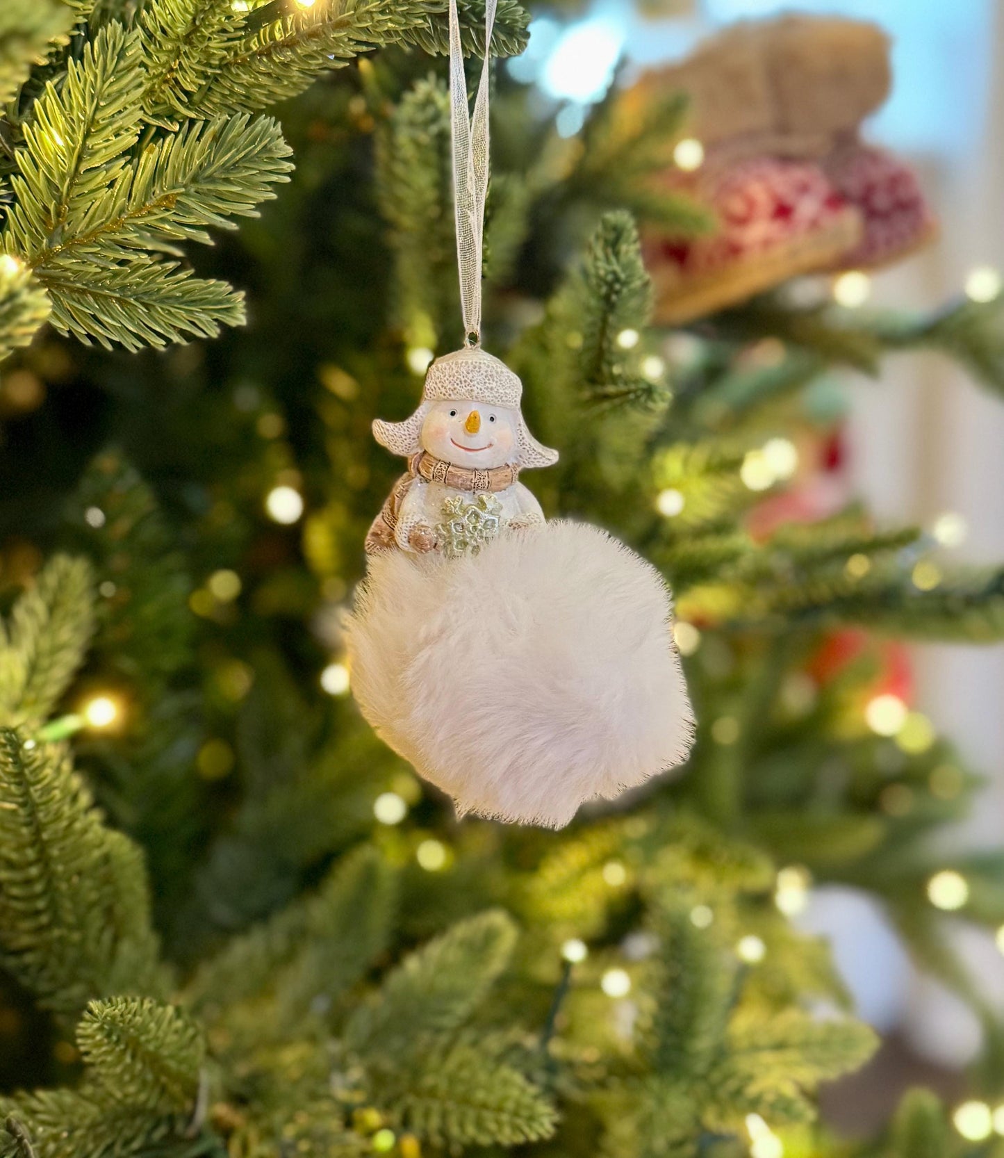 Fluffy Snowman Pom Pom Christmas Bauble Ornament