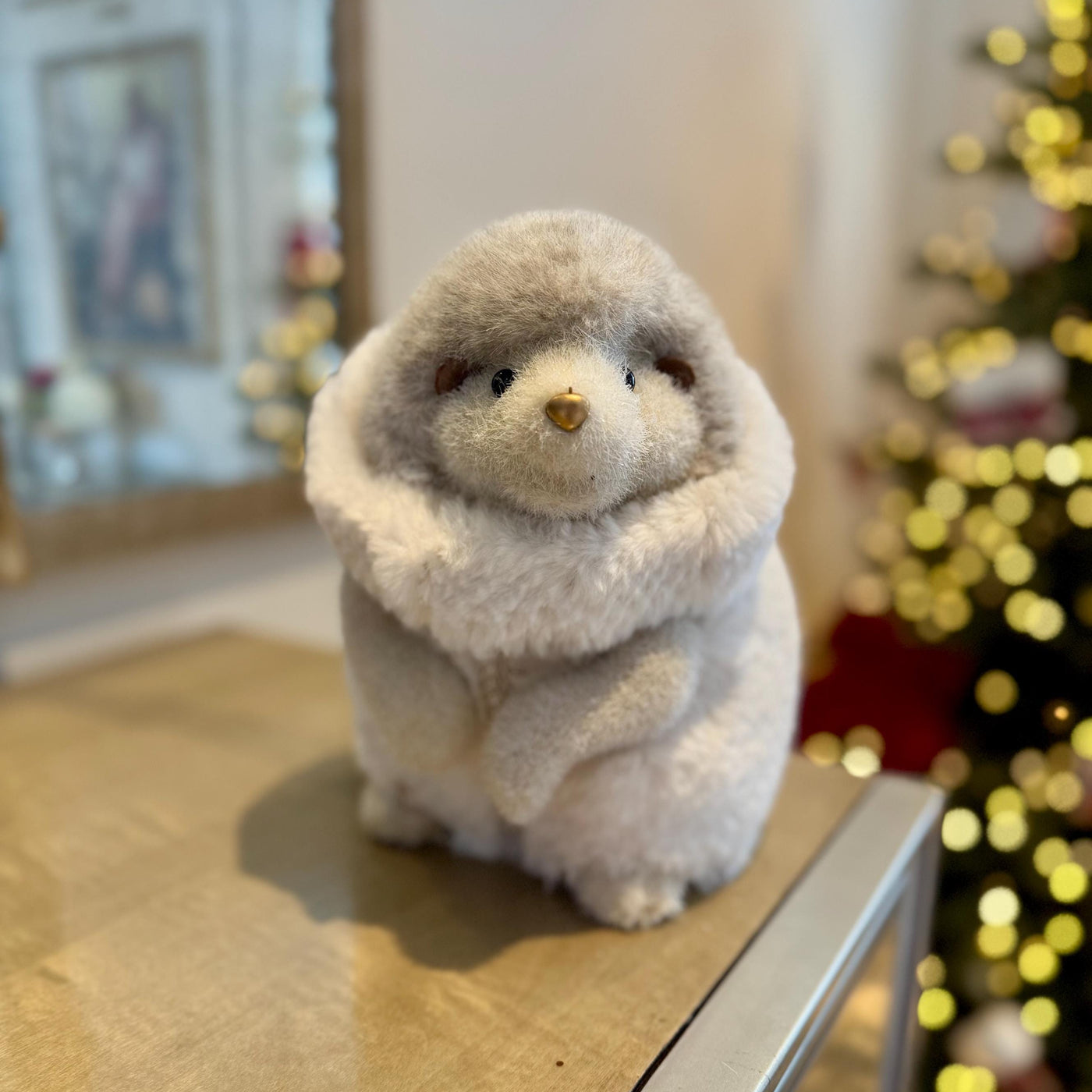 Soft Faux Fur Hedgehog Ornament – Woodland Christmas Decor – Large (23cm)