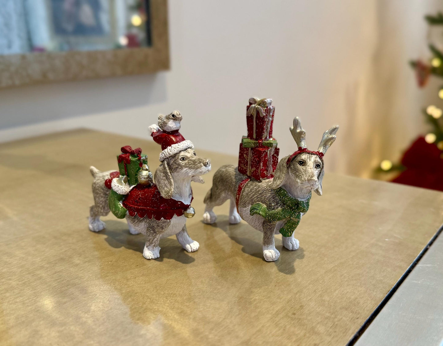 Dachshund Christmas Ornament – Resin Sausage Dog with Gifts