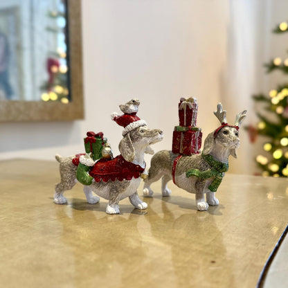 Dachshund Christmas Ornament – Resin Sausage Dog with Gifts – Antlers