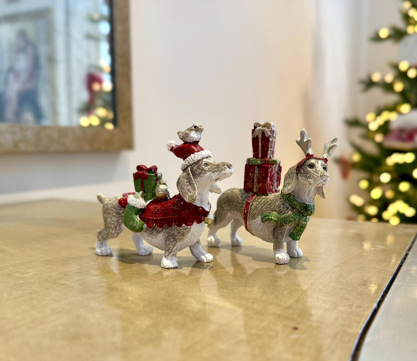Dachshund Christmas Ornament – Resin Sausage Dog with Gifts