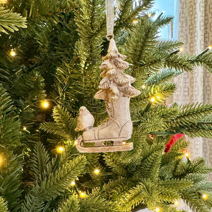Ice Skate with Robin Christmas Bauble – Rustic Winter Tree Decoration