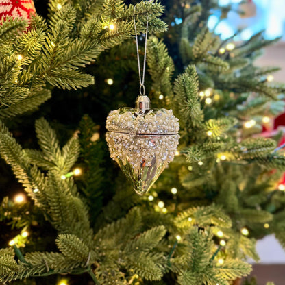 Luxury glass heart bauble with bead embellishment