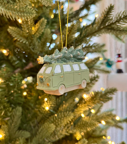 Sage Green Camper Van Christmas Bauble