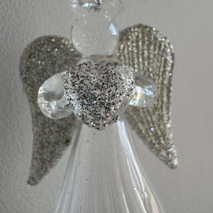 The Celeste – Glass Angel Christmas Bauble with Silver Wings, 9cm