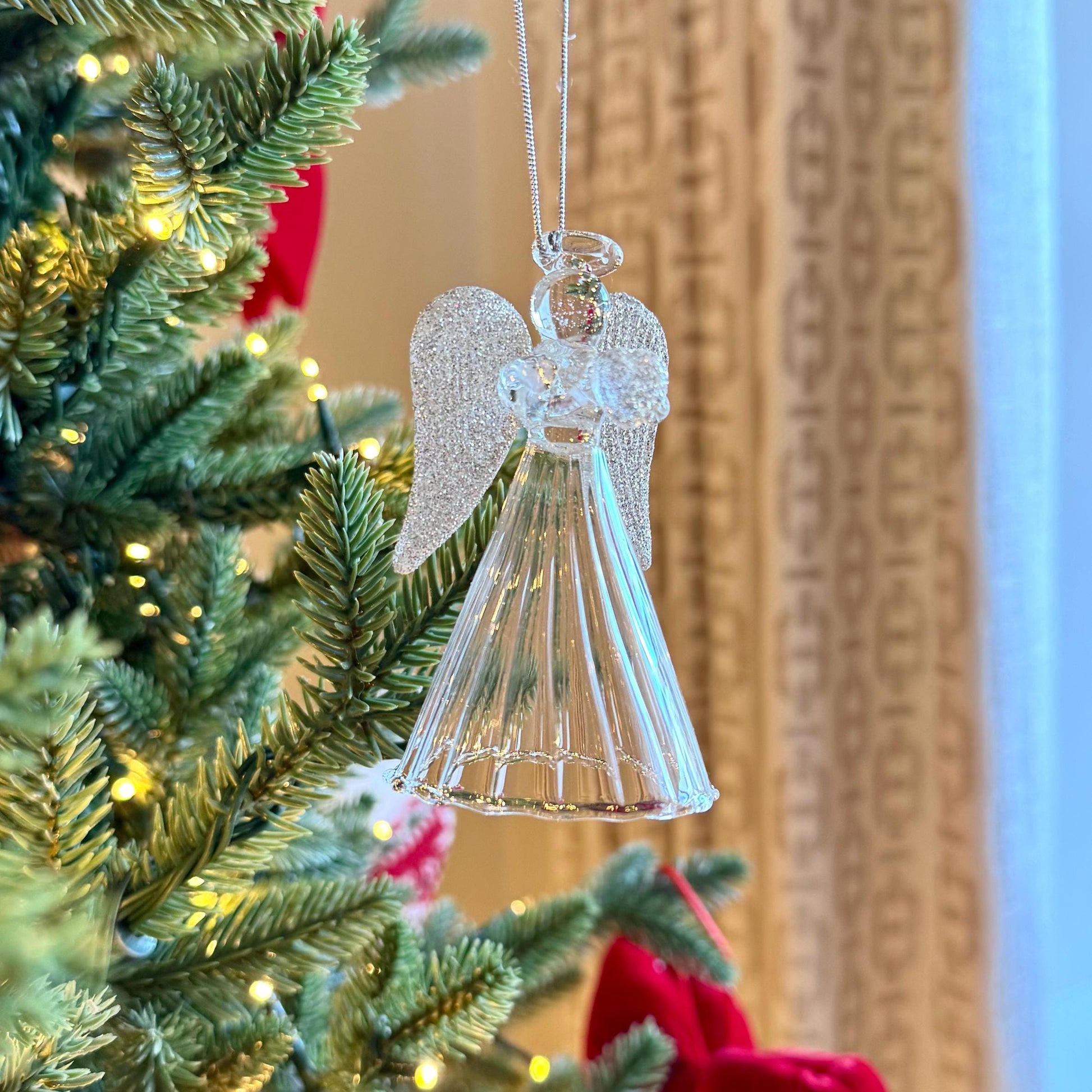 The Celeste – Glass Angel Christmas Bauble with Silver Wings, 9cm
