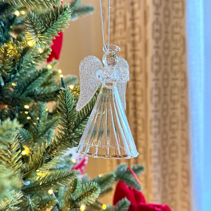 The Celeste – Glass Angel Christmas Bauble with Silver Wings, 9cm