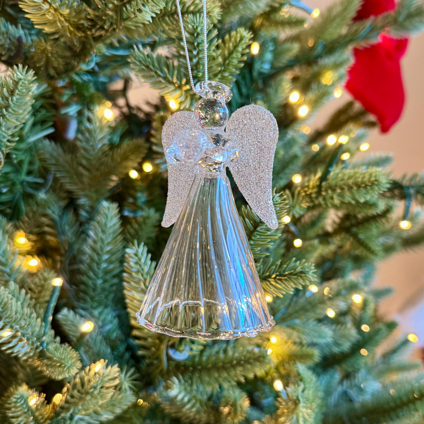 The Celeste – Glass Angel Christmas Bauble with Silver Wings, 9cm