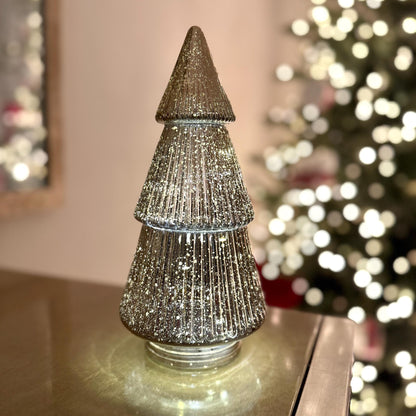 Light-Up Ribbed Glass Christmas Tree in Various Colours – Champagne
