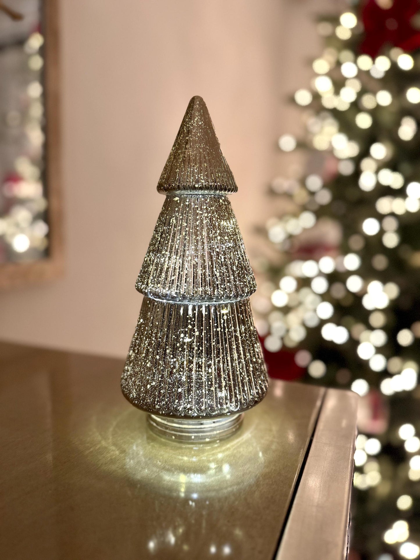Light-Up Ribbed Glass Christmas Tree in Various Colours