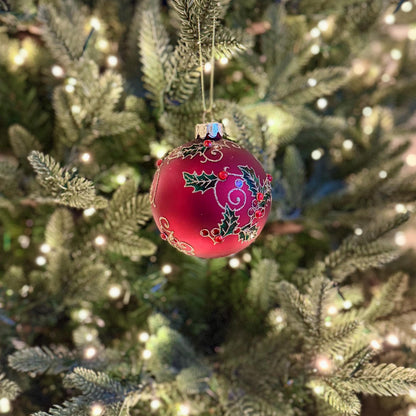 Red Holly & Berry Glass Christmas Bauble