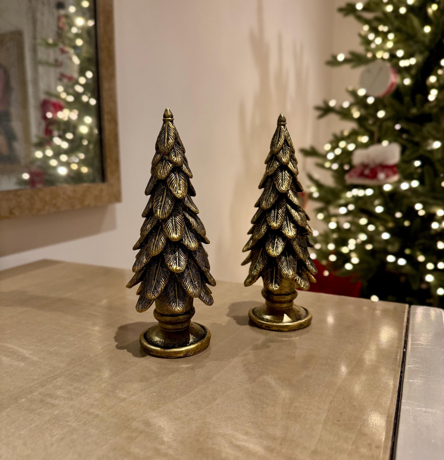 Mini Antique Gold Christmas Tree Ornament - Handmade festive decor