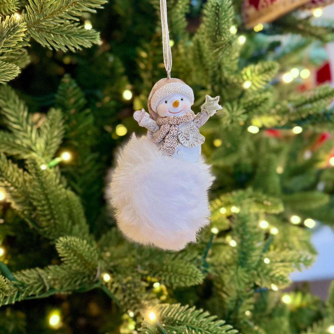 Fluffy Snowman Pom Pom Christmas Bauble Ornament
