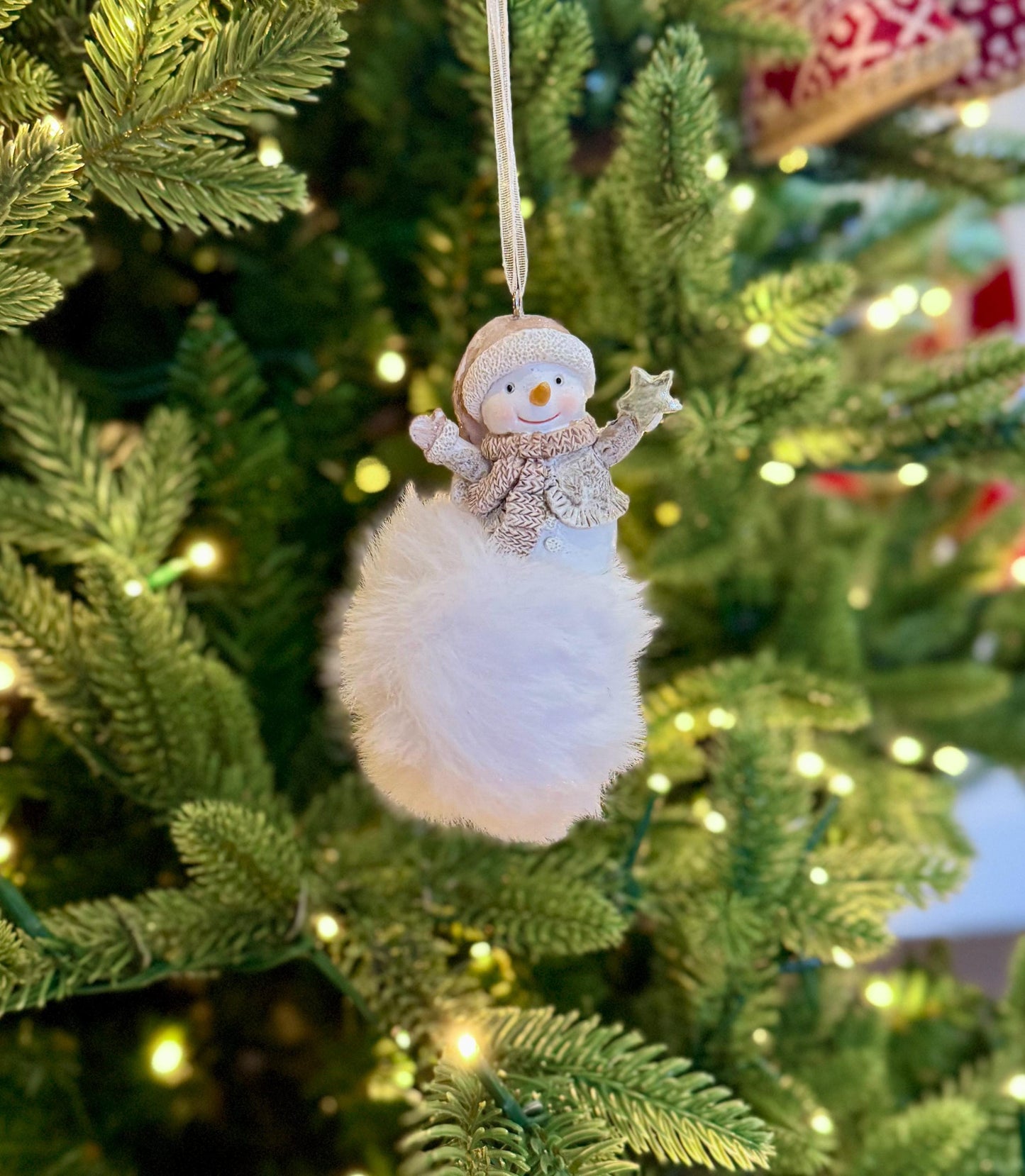 Fluffy Snowman Pom Pom Christmas Bauble Ornament