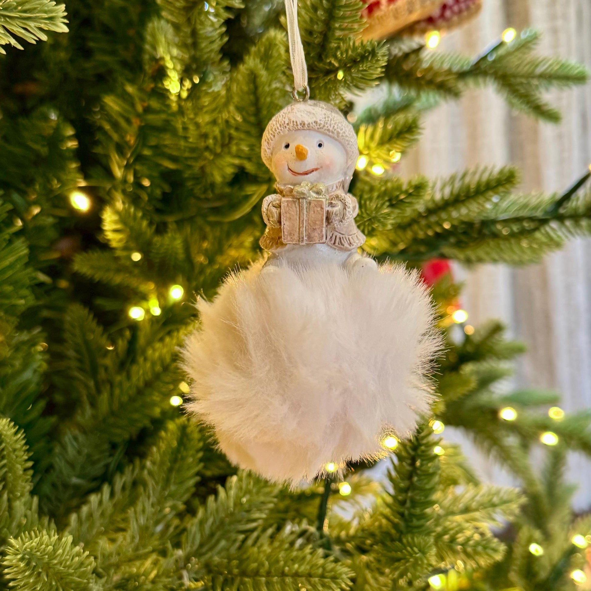 Fluffy Snowman Pom Pom Christmas Bauble Ornament