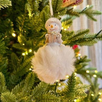 Fluffy Snowman Pom Pom Christmas Bauble Ornament