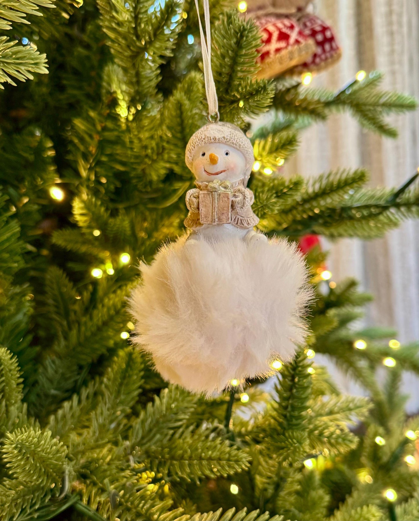 Fluffy Snowman Pom Pom Christmas Bauble Ornament