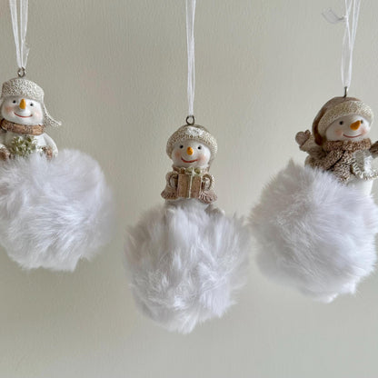 Fluffy Snowman Pom Pom Christmas Bauble Ornament – Star