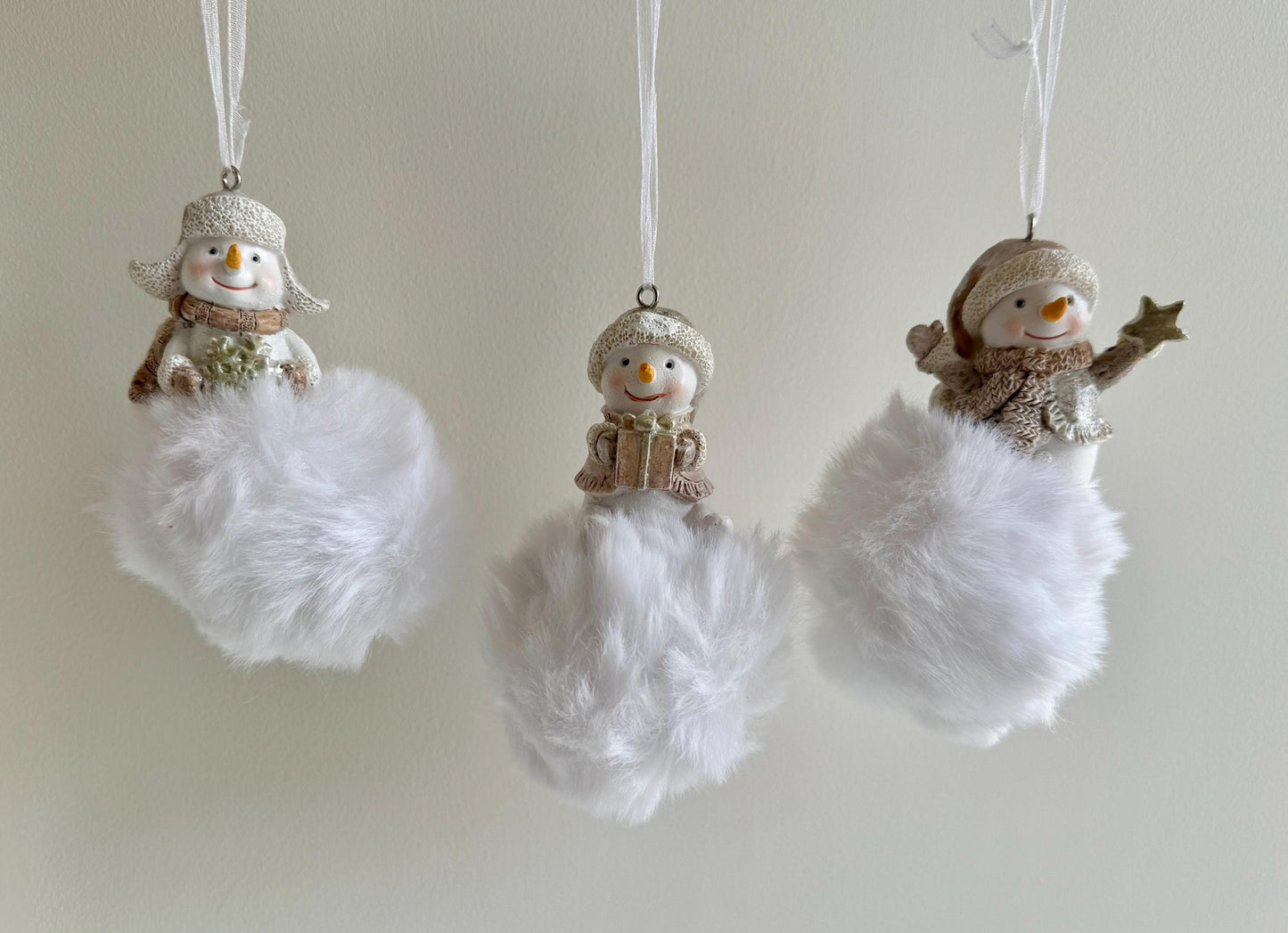 Fluffy Snowman Pom Pom Christmas Bauble Ornament
