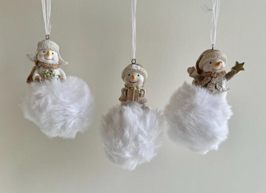 Fluffy Snowman Pom Pom Christmas Bauble Ornament