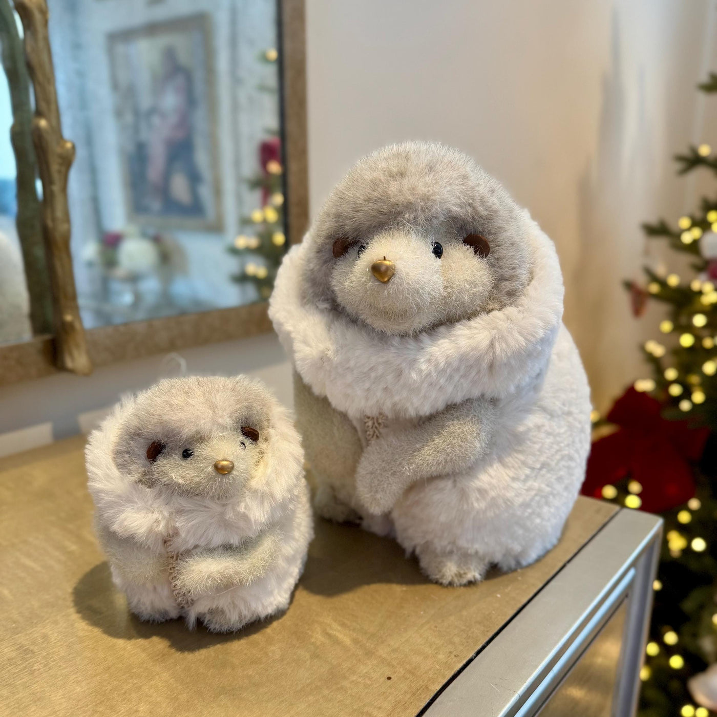 Soft Faux Fur Hedgehog Ornament – Woodland Christmas Decor – Small (12 cm)