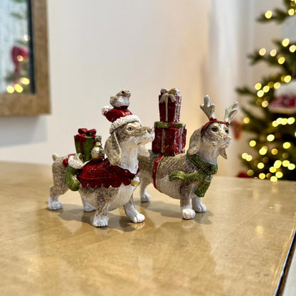 Dachshund Christmas Ornament – Resin Sausage Dog with Gifts – Bobble Hat