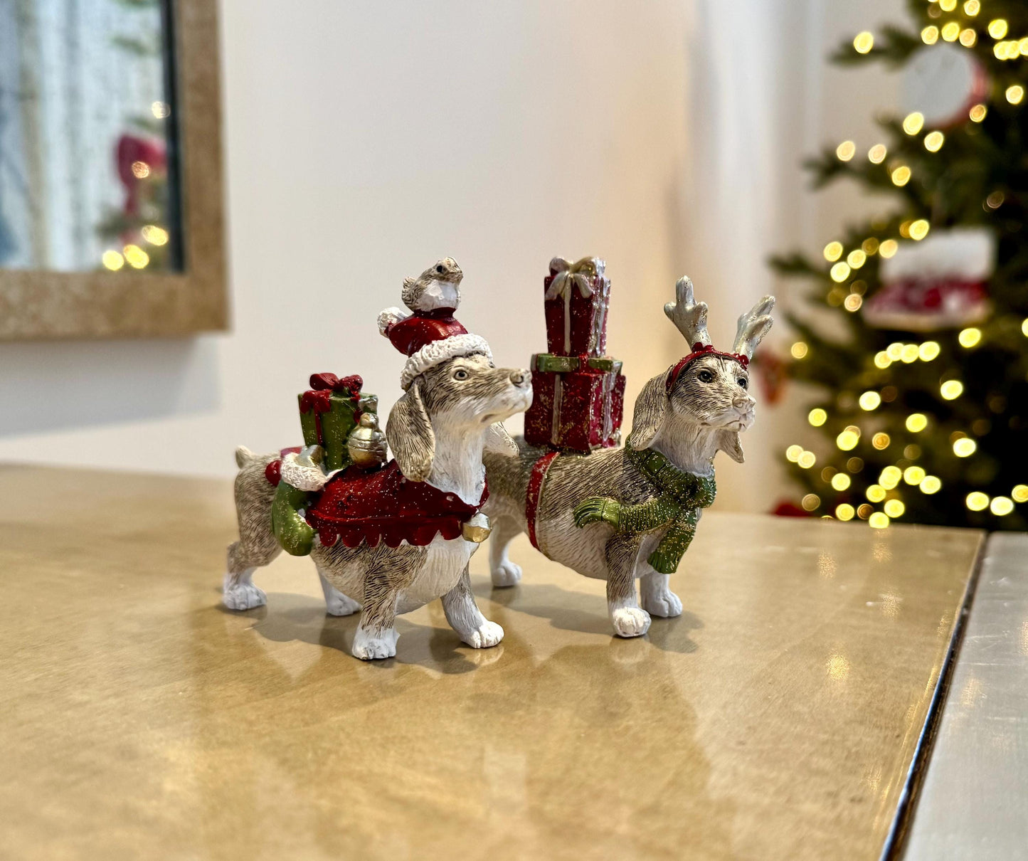 Dachshund Christmas Ornament – Resin Sausage Dog with Gifts