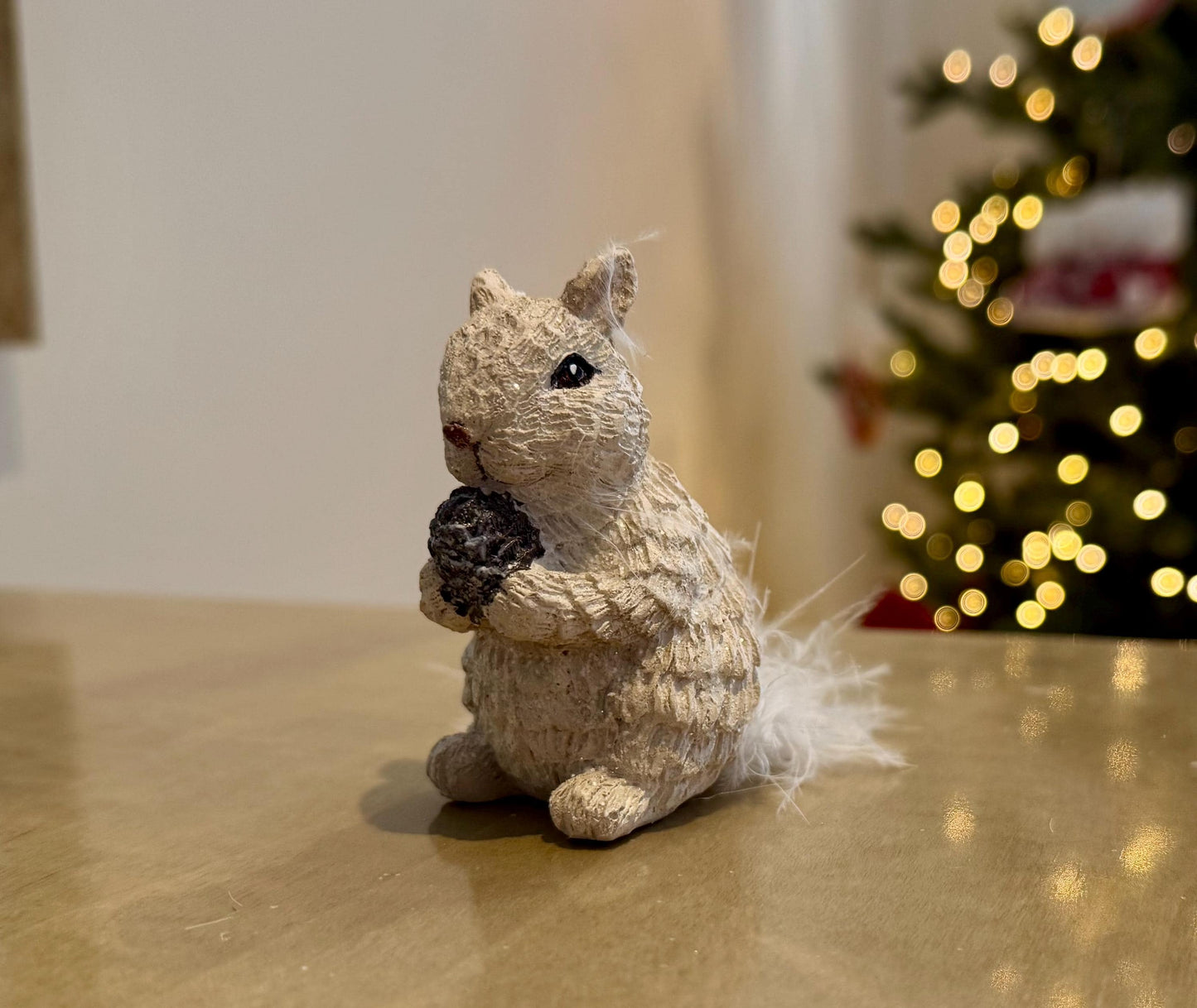 Winter Squirrel Ornaments - Rustic White Christmas Decorations with Pine Cones & Fluffy Tails