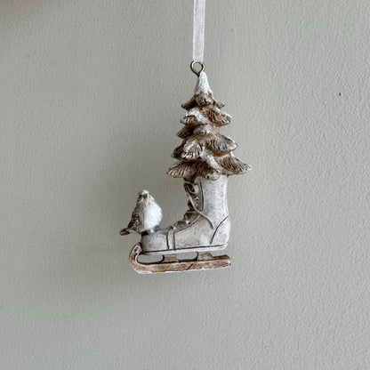 Ice Skate with Robin Christmas Bauble – Rustic Winter Tree Decoration