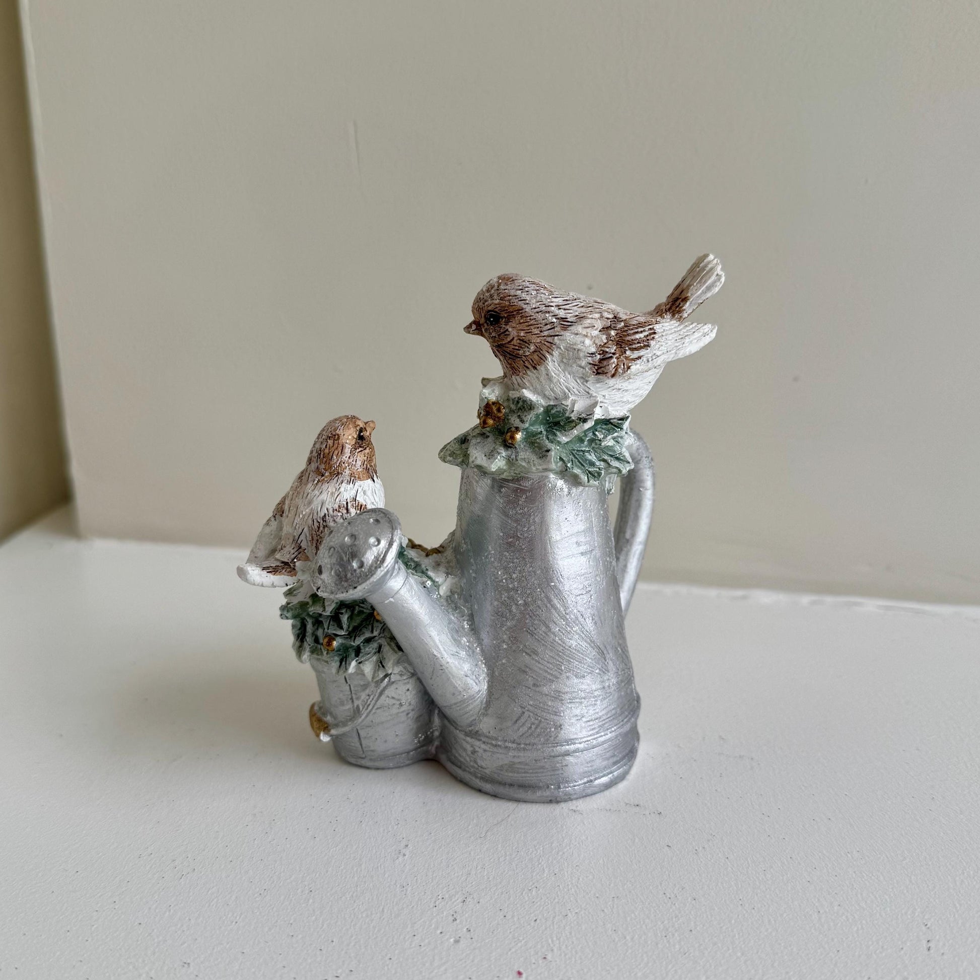 Robin Christmas Ornament – Silver Watering Can Winter Decoration