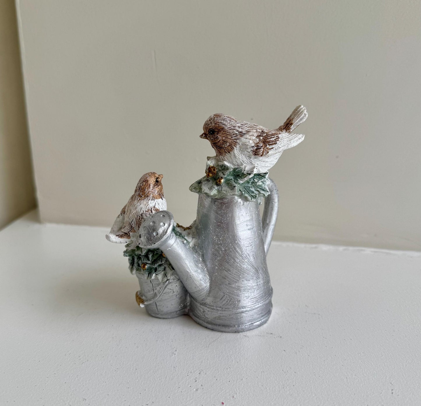 Robin Christmas Ornament - Silver Watering Can Winter Decoration