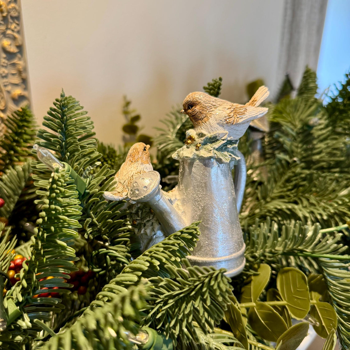 Robin Christmas Ornament – Silver Watering Can Winter Decoration