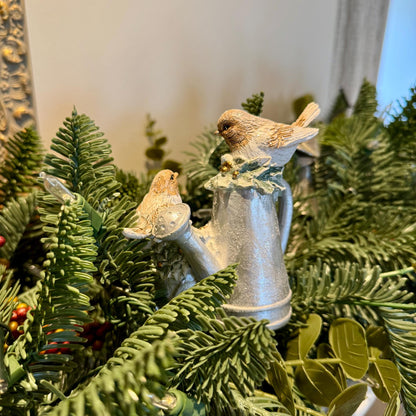 Robin Christmas Ornament – Silver Watering Can Winter Decoration