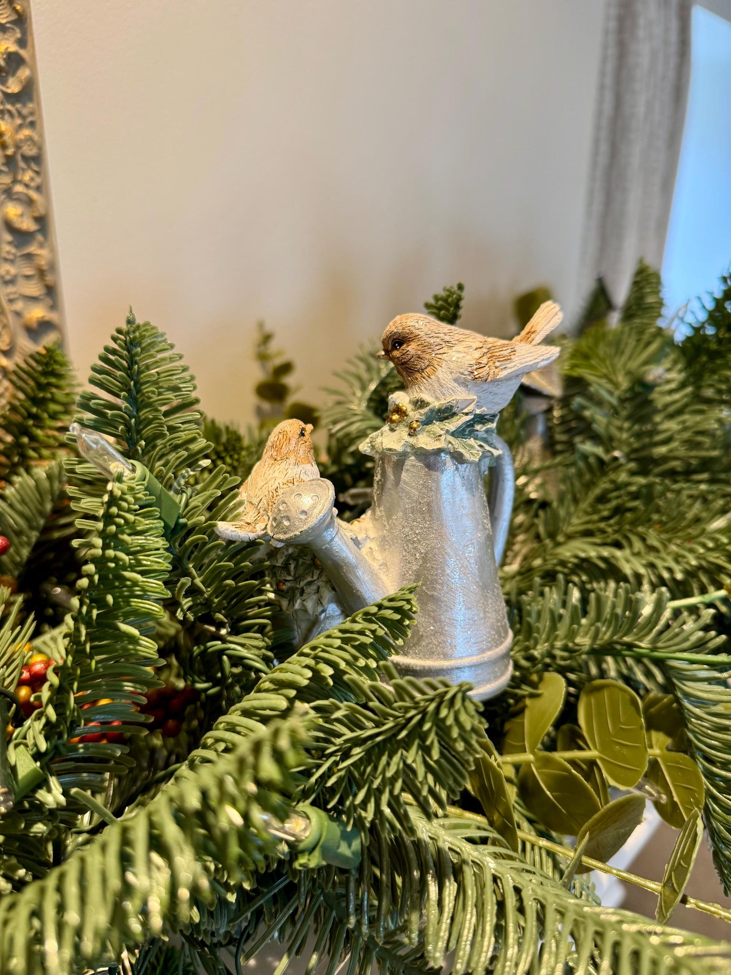 Robin Christmas Ornament - Silver Watering Can Winter Decoration